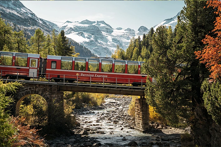 Bernina Express Over The Iconic Landwasser Viaduct