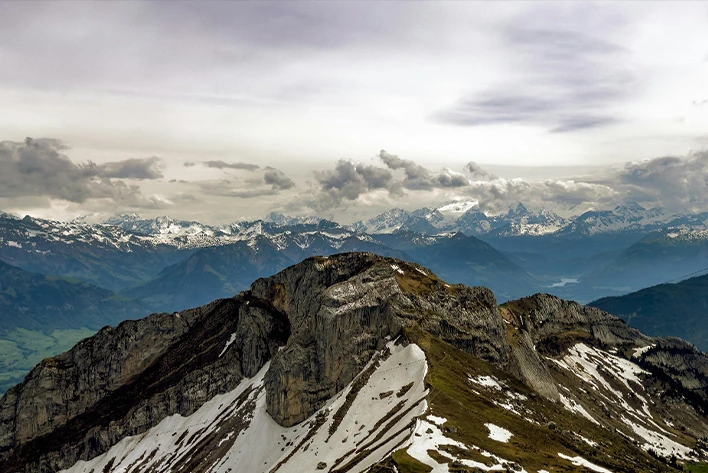 Scenic View of Mountains from the Pilatus Mountain Peak, Switzerland